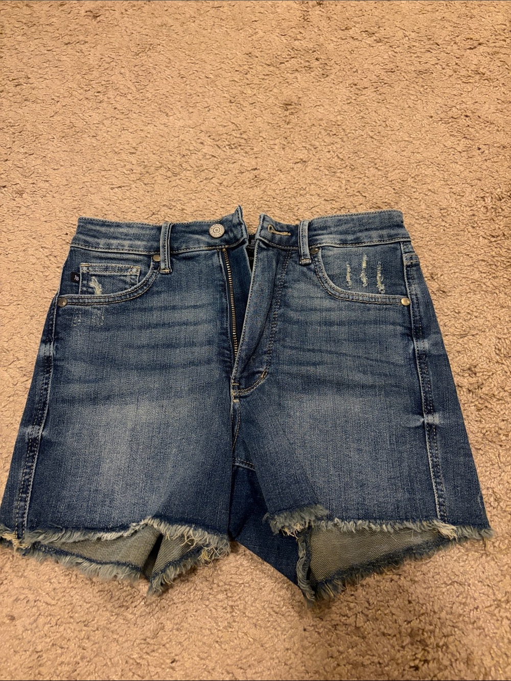 Judy Blue Distressed Frayed Hem Denim Shorts - Blue